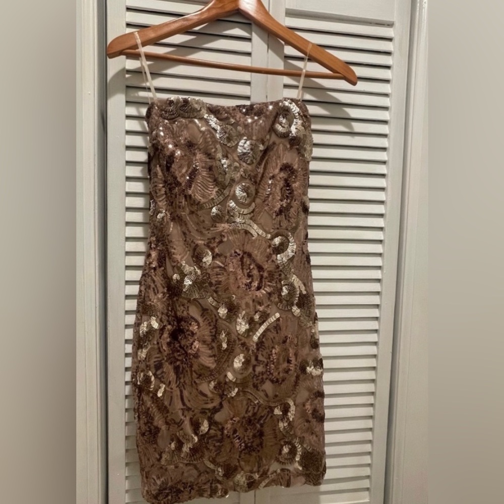 Rubber Ducky Rose Gold Sequin Mini Strapless Dress (Size: S)